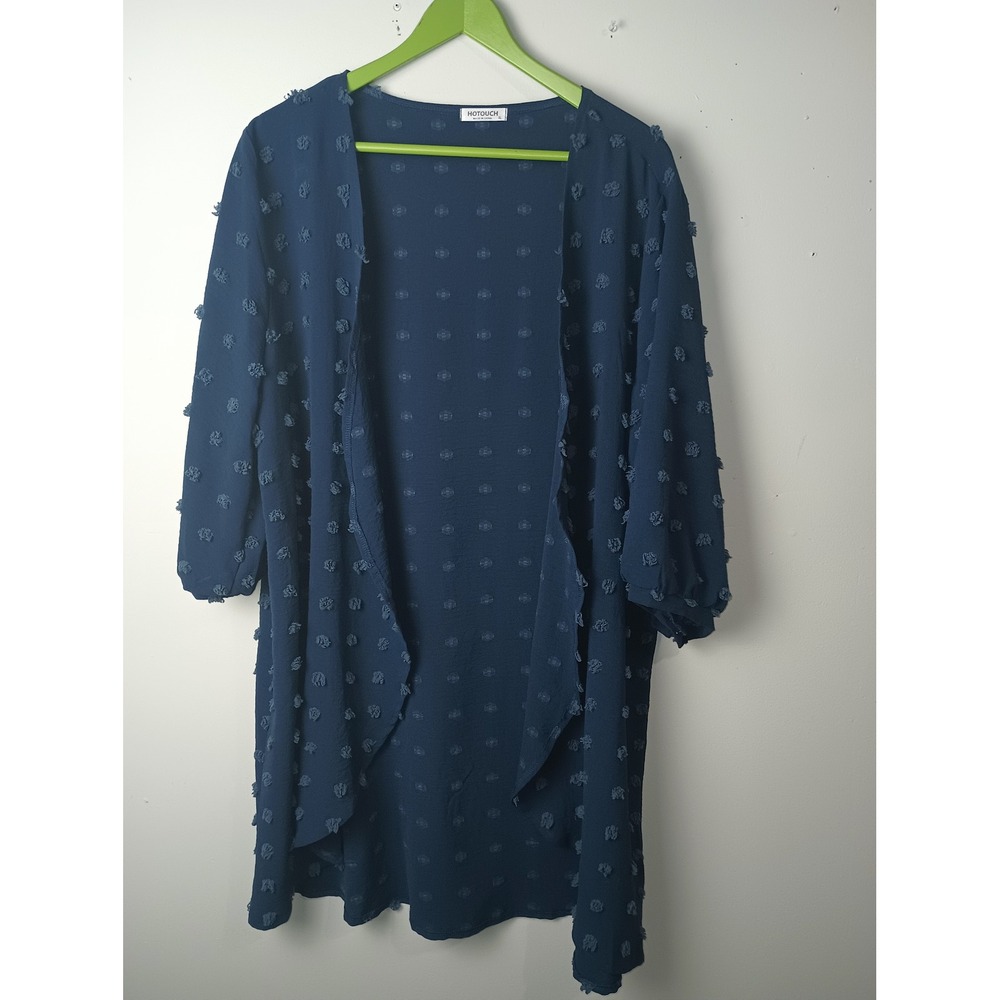 Hotouch Womens Navy Blue Swiss Dot Open Front Cardigan 3/4 Sleeve Kimono XL